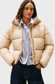 Женская бежевая куртка HOODED PUFFER Бежевый M Tommy Jeans DW0DW21625