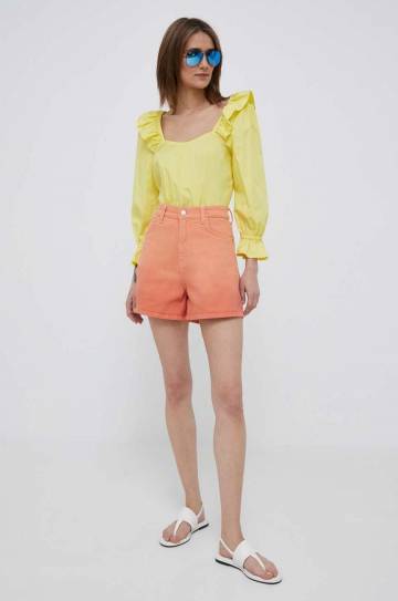 Джинсовые шорты Pepe Jeans Stella женские цвет оранжевый однотонные высокая посадка Джинсовые шорты Pepe Jeans Stella женские цвет оранжевый однотонные высокая посадка