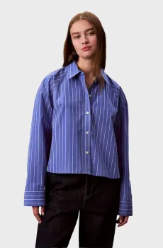 Женская синяя рубашка в полоску YD BOXY CROPPED Синий M Calvin Klein Jeans LV047C118G
