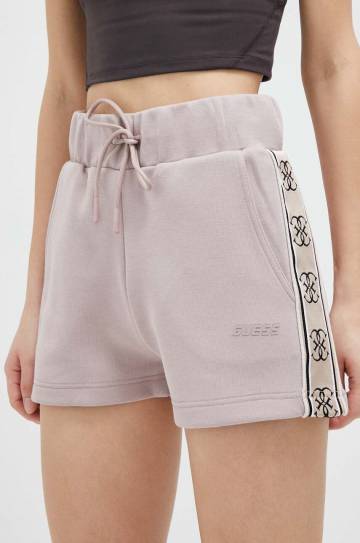Шорты Guess женские цвет коричневый с аппликацией средняя посадка Шорты Guess женские цвет коричневый с аппликацией средняя посадка