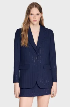 Женский темно-синий жакет в полоску Синий 34 Sandro SFPVE01296_Dark Navy