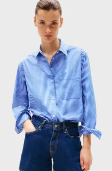 Женская синяя рубашка в полоску ESS POPLIN EASY FIT Синий XS Tommy Hilfiger WW0WW45612