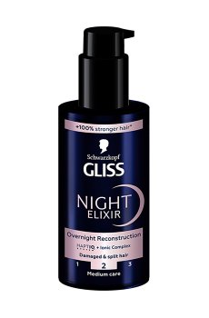 Несмываемый ночной эликсир Gliss Night Elixir Overnight Reconstruction для поврежденных волос и секущихся кончиков, 100 мл