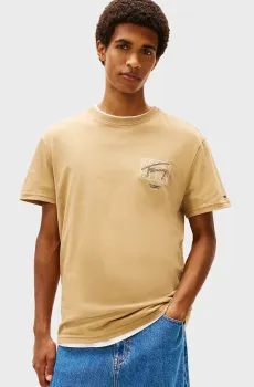 Мужская бежевая футболка REG SIGN SPRAY Бежевый S Tommy Jeans DM0DM22319