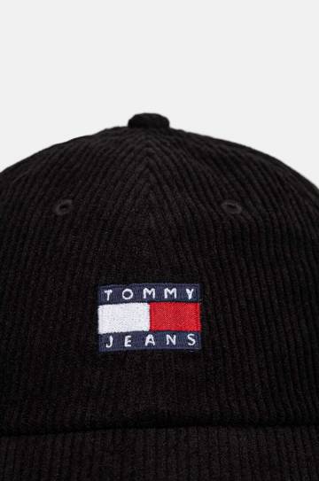 Вельветовая кепка Tommy Jeans цвет чёрный с аппликацией AM0AM12636 Вельветовая кепка Tommy Jeans цвет чёрный с аппликацией AM0AM12636