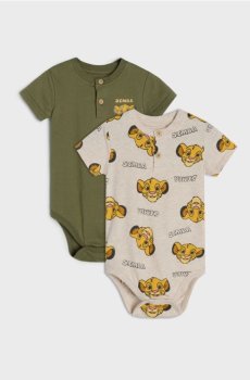 Бавовняне боді з принтом Lion King - кремовий
