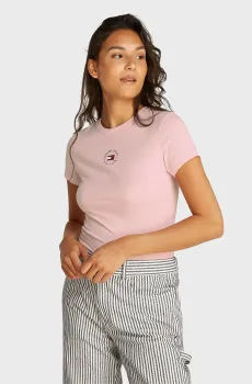 Женская розовая футболка TJW SLIM ESSENTIAL LOGO Розовый S Tommy Jeans DW0DW20316