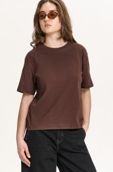 Cropp - Гладка футболка basic - коричневий