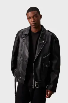 Мужская черная кожаная косуха LEATHER BIKER JACKET Черный S Calvin Klein Jeans J30J325600