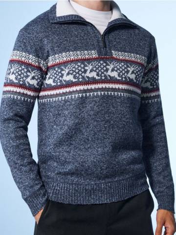 Утеплений светр з високим коміром - синій Утеплений светр з високим коміром - синій