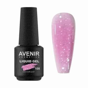 Жидкий гель для наращивания ногтей Avenir Cosmetics Liquid Gel с блестками, 108, 15 мл Жидкий гель для наращивания ногтей Avenir Cosmetics Liquid Gel с блестками, 108, 15 мл