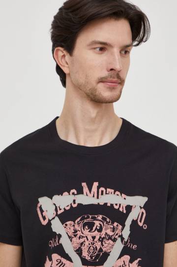 Хлопковая футболка Guess мужской цвет чёрный с принтом Хлопковая футболка Guess мужской цвет чёрный с принтом