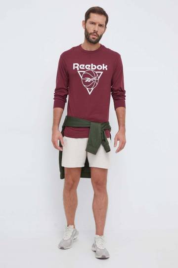 Хлопковый лонгслив Reebok Classic Basketball цвет бордовый с принтом Хлопковый лонгслив Reebok Classic Basketball цвет бордовый с принтом