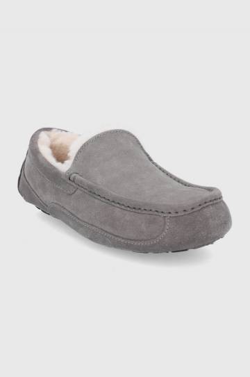 Кожаные тапочки UGG Ascot цвет серый 1101110-GREY Кожаные тапочки UGG Ascot цвет серый 1101110-GREY
