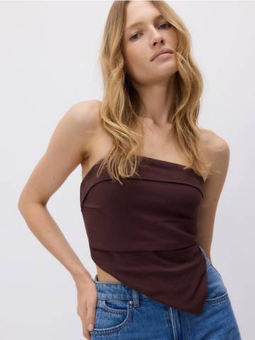 Reserved - Асиметричний топ з віскози - коричневий - 436FH-88X