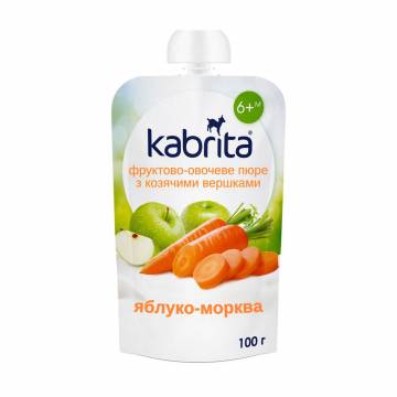 Детское фруктово-овощное пюре Kabrita Яблоко-морковь с козьими сливками, от 6 месяцев, 100 г