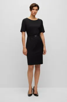 Женское черное шерстяное платье Черный 40 BOSS 50490041;001