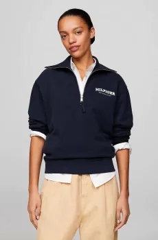 Женская темно-синяя спортивная кофта REG MONOTYPE FLCK 1/2ZIP Синий M Tommy Hilfiger WW0WW42469