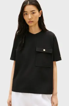 Женская черная футболка GOLD BUTTON LONG Черный L Tommy Hilfiger WW0WW49249