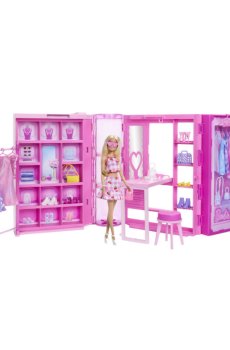 Детский игровой набор Barbie Стильная гардеробная с куклой, с 3 лет, 32.2*41.1*14.7 см (HXD58)