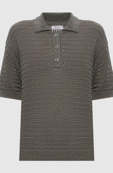 Зеленый ажурный топ с воротником поло