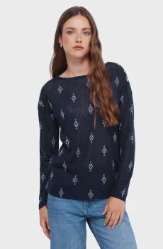 Женский темно-синий лонгслив с узором Синий S SPRINGFIELD 6766023