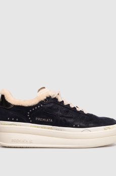 Синие кожаные кроссовки MICOL на меху