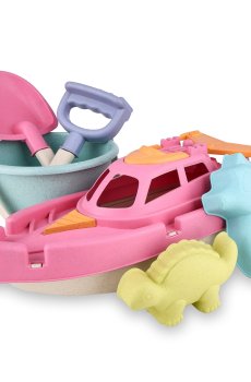 Набор для игры с песком ranxian с катером, 6 предметов, голубое ведерко и розовый корабль, от 3 лет (RX789-198)