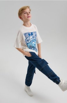 Бавовняна футболка з принтом The Smurfs - кремовий