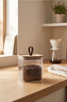 Рифлена банка для харчових продуктів з дерев’яною кришкою - clear