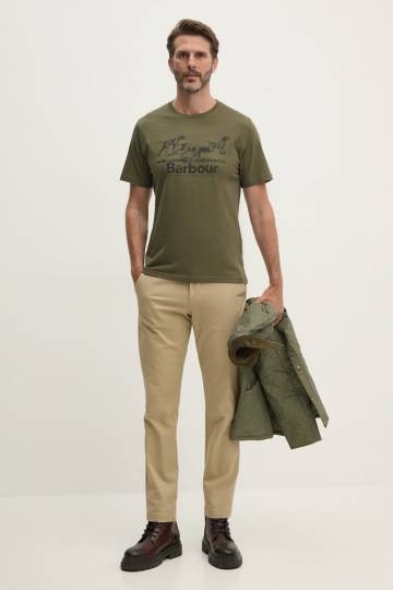Хлопковая футболка Barbour мужская цвет зелёный с принтом MTS1346 Хлопковая футболка Barbour мужская цвет зелёный с принтом MTS1346