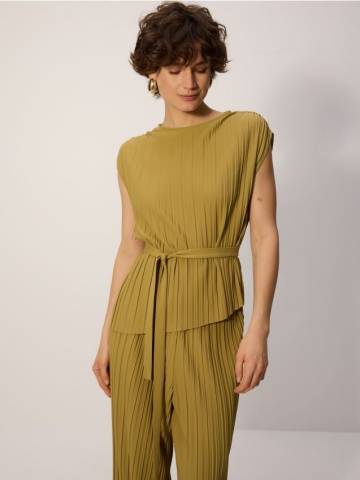 Reserved - Плісований топ з завязкою - світло-оливковий - WC373-81X