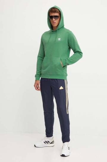 Хлопковая кофта adidas Originals мужская цвет зелёный с капюшоном однотонная IX7671 Хлопковая кофта adidas Originals мужская цвет зелёный с капюшоном однотонная IX7671