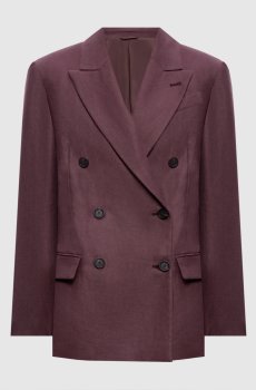 Бордовый двубортный жакет льна
