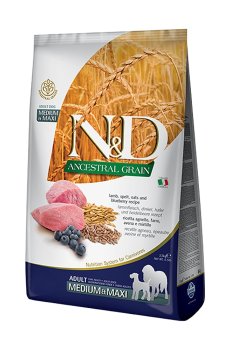 Сухой корм для собак средних и крупных пород Farmina N&D Ancestral Grain с ягненком и черникой, 2.5 кг