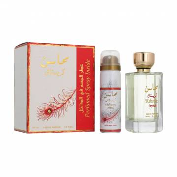 Парфюмированный набор женский Lattafa Perfumes Mahasin Crystal (парфюмированная вода, 100 мл + дезодорант-спрей, 75 мл) Парфюмированный набор женский Lattafa Perfumes Mahasin Crystal (парфюмированная вода, 100 мл + дезодорант-спрей, 75 мл)