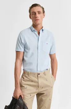 Мужская голубая льняная рубашка REG COTTON LINEN SS SHIRT Голубой 3XL Gant 3250083