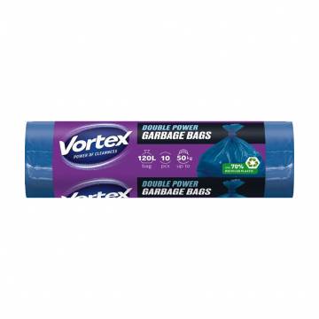 Пакеты для мусора Vortex Double Power LDPE многослойные, синие, 120 л, 10 шт Пакеты для мусора Vortex Double Power LDPE многослойные, синие, 120 л, 10 шт
