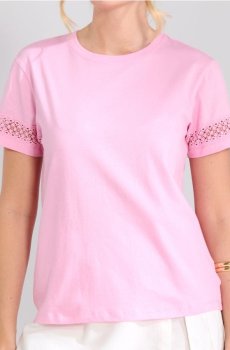 Футболка з ажурною вставкою - рожевий