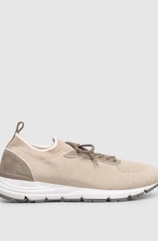 Бежевые комбинированные кроссовки с принтом логотипа