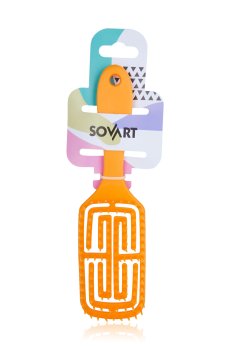 Массажная щетка для волос Sovart Лабиринт, с ручкой, оранжевая, 1 шт