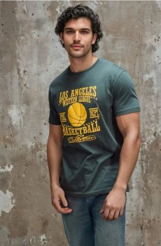 Бавовняна oversize футболка з принтом - синьо-зелений