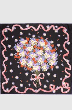 Черный платок из шелка в цветочный принт