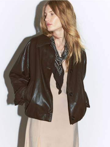Reserved - Куртка oversize з коміром - темно коричневий - WM888-89X Reserved - Куртка oversize з коміром - темно коричневий - WM888-89X