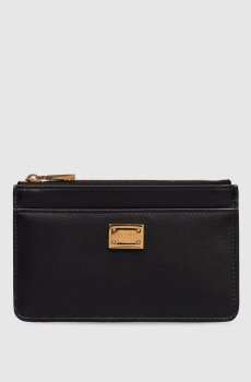 Черный кожаный картхолдер с логотипом