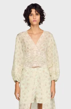 Женская белая блуза с узором Белый M Sandro SFPTO00929_Pink - Green