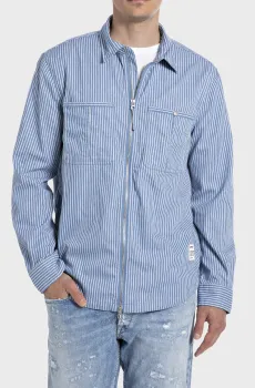 Мужская голубая рубашка в полоску Голубой S Replay M4121 .000.52682