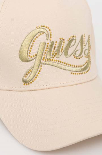 Хлопковая кепка Guess CLAUDIE цвет бежевый с аппликацией W4YZ00 WEGD0 Хлопковая кепка Guess CLAUDIE цвет бежевый с аппликацией W4YZ00 WEGD0