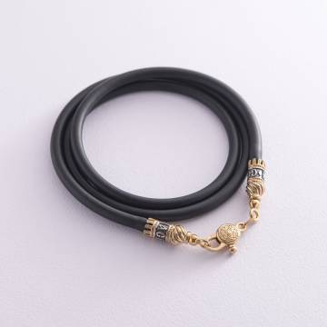 Каучуковый шнурок с серебряным позолоченным замком (4мм) 18330 Каучуковый шнурок с серебряным позолоченным замком (4мм) 18330