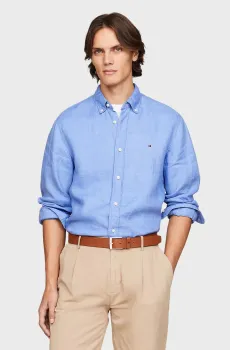 Мужская голубая льняная рубашка PIGMENT DYED LI SOLID RF Голубой M Tommy Hilfiger MW0MW34602